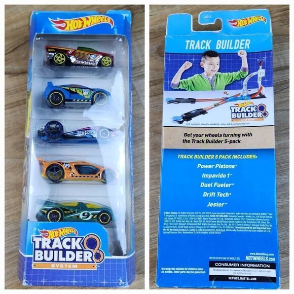 💜NIB Mattel 2016 Hot Wheels Track Builder System Set of 5 Die-Cast Cars - Picture 1 of 5